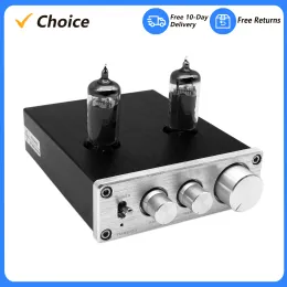 Förstärkare Tube03 Mini HIFI Audio Preamplifier 6K4 Vakuumrör Förstärkarbuffert Bassjustering RCA Preamp Black EU Plug