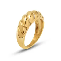 Yüksek Sınıf 18 K 316L Paslanmaz Çelik Altın Renk Tarafı Ücretsiz Kruvasan Tıknaz Altın Yüzükler Kadınlar İçin Vintage Ring 240412