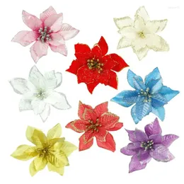 Fiori decorativi 13 cm Poinsettia artificiale Decorazioni di fiori di Natale Disterni di seta Fuci Bloom Berries Hang Ornament Decor