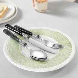 Dinnerware Sets 4Pcs/Set Stainless Steel Flatware Knife Fork Spoon Marble Plastic Handle Household Light Luxury Dessert Scoop Steak Knives