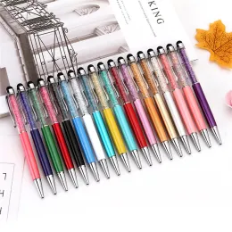 أقلام 50pcs الكريستال القلم القلم الماس الدائرات بالقرطاسية البالبن 2 في 1 Crystal Touch Screen Pen للشاشة بالسعة