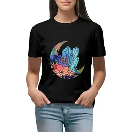 Polos femininos Opalas em uma lua opalescente-Celestial Designs T-shirt Summer tops coreanos de moda estética Roupas fofas camisetas para mulheres