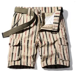 Men's Pants Mens Solid Summer Trousers Fashion Stitching Shorts Striped Printing Overall Loose Thin Multi Bag Cropped Trouser For Man