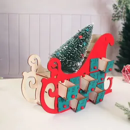Ağaç Evi Kızak Ahşap Advent Takvim Geri Sayım Noel Partisi Dekor 24 Çekmeceli LED Hafif Süsleme