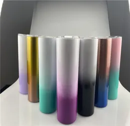 أرخص 20 أوقية نحيل Tumblers تدرج لون زجاجات مياه من الفولاذ المقاوم للصدأ مزدوج معزول مع الغطاء والقش A128114073