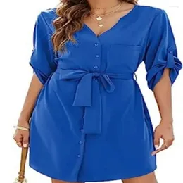 Kvinnor Bluses Vestido Camisero Informal de Manga Larga Con Botones Y Cuello En V 2024 3/4