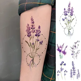 Waterproof Temporary Tattoo Sticker Color Realistic Lavender Flower Flash Tatoo Woman Kid Child Body Art Transfer Fake Tatto Man 240423