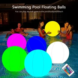 Discos 40/60cm inflável luminosa bola de praia piscina bola flutuante de 16 cores com controle remoto Bola brilhante para festa