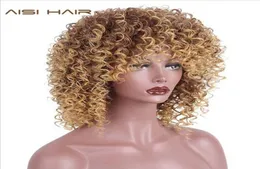 12Inch Högtemperatur Fiber Mixed Brown and Blonde Color Synthetic Short Hair Afro Kinky Curly Wigs For Women3815794