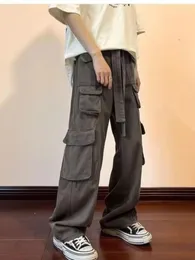 Calças masculinas Foufurieux Primavera Cargo do verão Homem Hip Hop Streetwear Vintage Recurso de bolso de bolso de grande tamanho grande