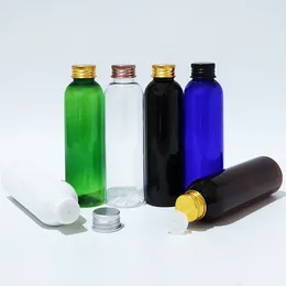 Bottiglie di stoccaggio 30pcs da 150 ml bottiglia di plastica vuota con vite in alluminio nero in argento in argento tappo da top shampoo toner cosmetico imballaggio cosmetico