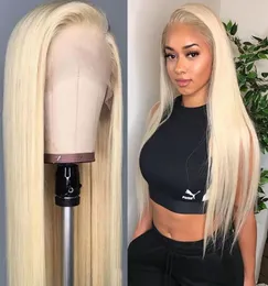 Voller Spitze menschliches Haar Perücken 613 Blonde für weiße Frauen Lange gerade transparente Spitzen -Vorderperücken mit Babyhaar 4485095