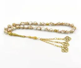 Fios de miçangas tasbih uivar branco girou pedra de ouro rosário muçulmano 33 Paras -partous misbaha islâmica eid presente de bracelets3552669