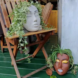 Vaser Bröllopsfest Bakgrund Harts Yt Blommor Pot Wall Hanging Mask Container Figur inomhus utomhus trädgårdsdekorationrum hem