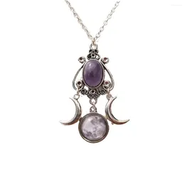 Pendant Halskette Triple Moon Göttin Halskette Amethysten Schmuck Retro kreative personalisierte Legierung