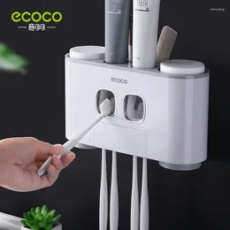 욕조 액세서리 세트 Ecoco 자동 치약 스퀴터 디스펜서 벽 마운트 아이 핸즈프리 욕실 액세서리