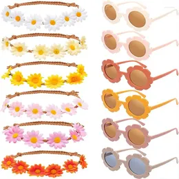 Partydekoration 12pcs Groovy Retro Blume Sonnenbrille Stirnbänder Bevorzugt Kit für Teenager Mädchen Hippie Brille Daisy Head Band Po Requisiten Dekor Dekor