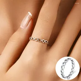 Clusterringe 925 Sterling Silber Geometrischer Ring für Frau Mädchen Einfacher unregelmäßiger Hohlausgang Rund Design Schmuckparty Geschenkvertastung