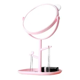 2024 Cute Cat Ear Makeup Mirror With Jewelry Rack Holder 360° Rotation Table Countertop Base Use for Bathroom Desk Cosmetic MirrorsRotation