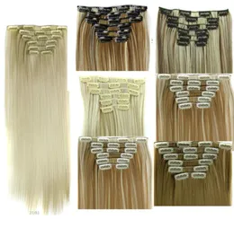 6pcsset clip nelle estensioni dei capelli pezzi di capelli sintetici dritti 24 pollici 140 g su estensioni dei capelli più colori1905496