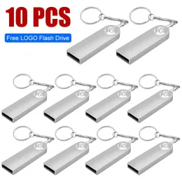 Laufwerke 10pcs/Los Speicherkarte Einfache Metall USB -Flash -Laufwerk USB 2.0 4 GB 8 GB 16 GB 32 GB 64 GB Logo Hochzeitsgeschenke USB -Schlüssel anpassen