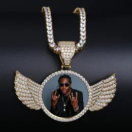 Topgrillz Gold Custom Made Po med Wings Medallions Halsband Pendant 4mm Tennis Chain Cubic Zircon Mens Hip Hop Jewelry 240329