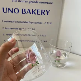 Weingläser Pastoral Ins Style Glass Water Cup exquisit dreidimensional Rose Fairy Home Milk Festival Business Gift