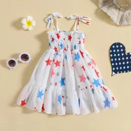 Girl Dresses Little Summer Princess Dress USA Flag Star Smocked Tulle Tutu Kid Independence Day