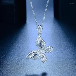 Подвесные ожерелья изящный серебряный серебро белый циркон кристаллический колье бабочки удивительные кубические жесткие украшения невесты с кубикой