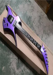 irregular Metal purple electric guitar floyd rose tremolo HH pickups black hardware spider inlay araneid Mosaic5128919