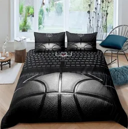 Set di biancheria da letto Basketball Coperiola di copertura set Black Ball Sport Sports Tema Set di biancheria da letto Microfibra Giochi competitivi di basket King 9197448