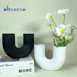 Vases NIFLHEIM Resin U-shaped Vase Decoration Home Design Support For Flower Container Bedroom Tabletop Decor Crafts Accessories