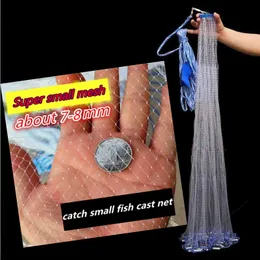 Finfish Catch Little Fish Net 7-8mm Liten Mesh Hole Cast Net Sardines Fishing Network USA Hand Throw Cast Net Outdoor Tool 240408