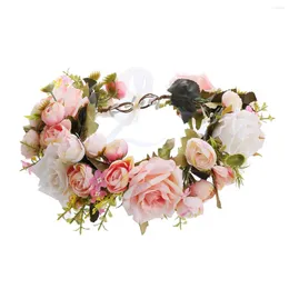 Flores decorativas Bohemian Rattan Flower Vines Rose Head Band para Bride Wedding Hair Acessórios Girls Floral Wreath Head Band Hairstyles