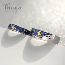 THAYA VAN GOGHS Coppia smalto Rings Design Original Sky Star Moon S925 Gioielli per matrimoni ad anello di fidanzamento d'argento per donne 240401