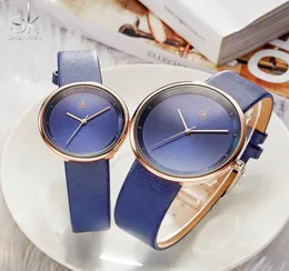 Shengke 브랜드 Quartz 커플 시계 세트 연인을위한 가죽 시계 남성과 여성 시계 세트 Relojes parejas7694859