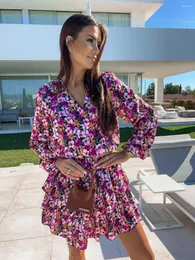 Abiti casual vestito con scollo a V europeo e americano grande tunica torta di fiori