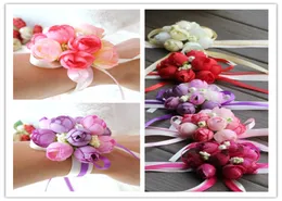 DHL Wholsesle Wrist Corsage Bridesmaid Sisters Hand Flowers Artificial Silk Lace Bride Flowers For Wedding Party Decorati6743565