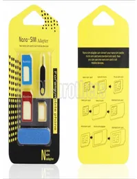 Caixa de embalagem amarela 5 em 1 adaptador de cartão SIM de metal adaptador Nano Micro com lixa para iPhone 4 5 6 1000SetSLOT3428800