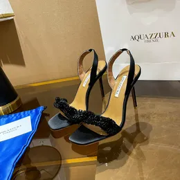 Back Strap Aquazzura sandals mules evening shoes Crystal decoration pumps women open toe toes dress shoe stiletto heels Luxury designers factory footwear With box