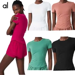 Al Tight Fitting Sports Women's Small Waist Short Sleeved Fitness Suits Top Slim Fit Quick Drying Fitness T-shirt Women Yoga Shorts sets