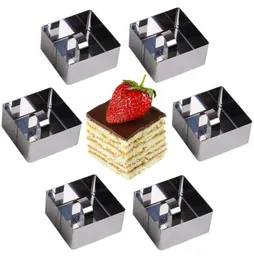 Square 6pcsset Stainless Steel Cooking Rings Dessert Rings Mini Cake and Mousse Ring Mould Set with Pusher15989585711637