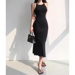 Casual Dresses European och American Sexy Pure Desire Style Spaghetti Strap Slim Fit Slimming Slip Dress Thread Mante Fishtail lång kjol