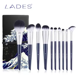 Shadow LADES 10PCS Makeup Brushes Sets Powder Blusher Foundation Make up Brush Blending Eyeshadow Brush Blue Beauty Tools With Pouch