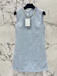 Trendy 2024 New Designer Dress Spring New Women's Fashion French Celebrity Small Fragrant Round Neck Sequin Hollow out Sleeveless Dress Short Skirt