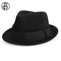 Fs vintage czarne wieprzowina czapki mężczyźni unisex kościół jazzowy dżentelmeni wełniani wełniani fedorami wstążki trilby panama gangsters cap 240412