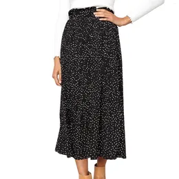 Skirts Denim Skirt For Women Fashion Printed Long Leopard Print Floral Pocket Pressed Pleated Mid Length