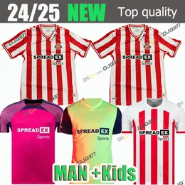 24-25 Sunderland 홈 축구 유니폼 Clarke Simms Roberts Roberts Roberts Bellingham Clarke Dajaku Embleton Evleton Nien 축구 셔츠 Pritchard Mens Kids Kid Kit