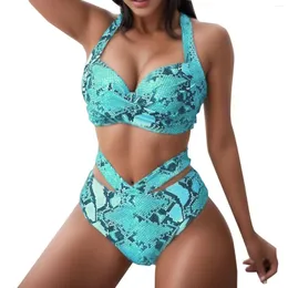 Kvinnors badkläder Bikini 2024 Kvinnor Tvådel Snake Skin Printing Sexig djup V-hals baddräkt Summer Hawaiian Seaside Beach Baddräkt
