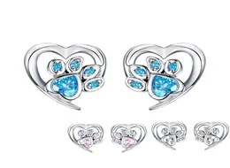 Orecchini per borchie blu Crystal Pet Pagw per ragazza a forma di cuore cz cimprima per le orecchie di footprint Women Design Bijoux SCE65432155083212063